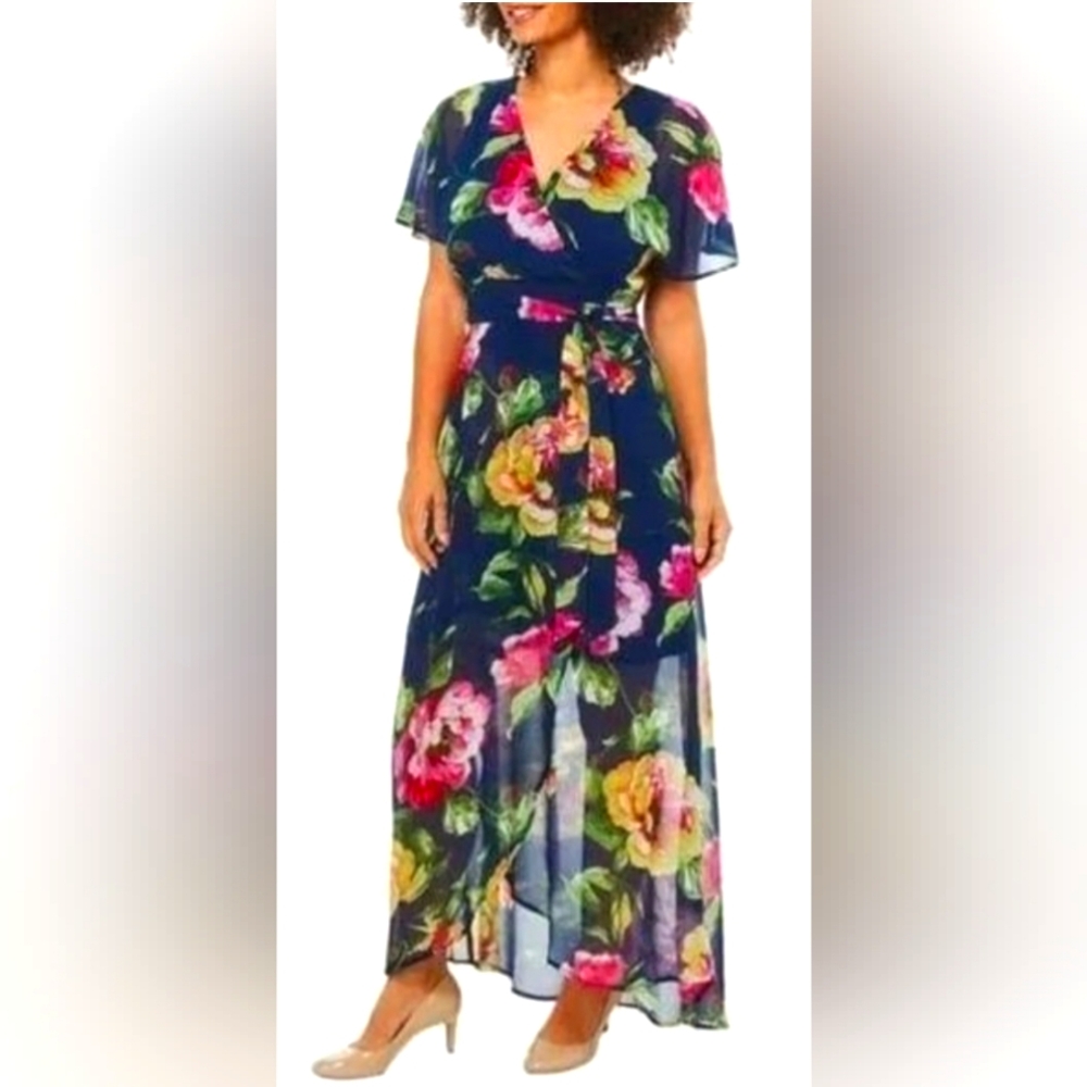 🌷Luxology Blue and Pink High Low Sundress with Flutter Sleeves🪻